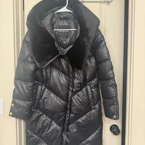 Halston Heritage Black Puffer Jacket with Faux Fur